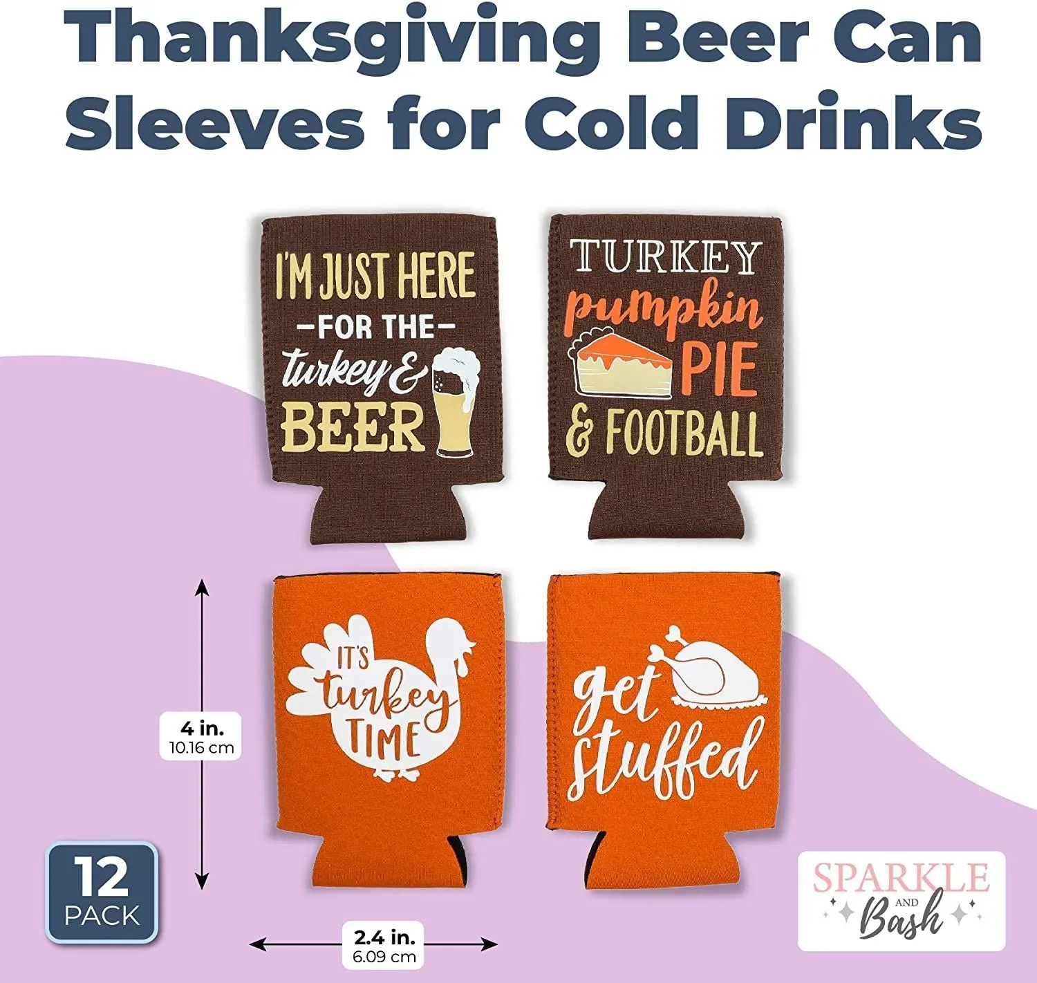 12 oz Thanksgiving Neoprene Can Cooler Sleeves for Soda, Beer, Beverages (12 Pack)