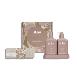 Al.ive Body Wash & Lotion Duo   Waffle Towel Gift Set - Raspberry Blossom & Juniper