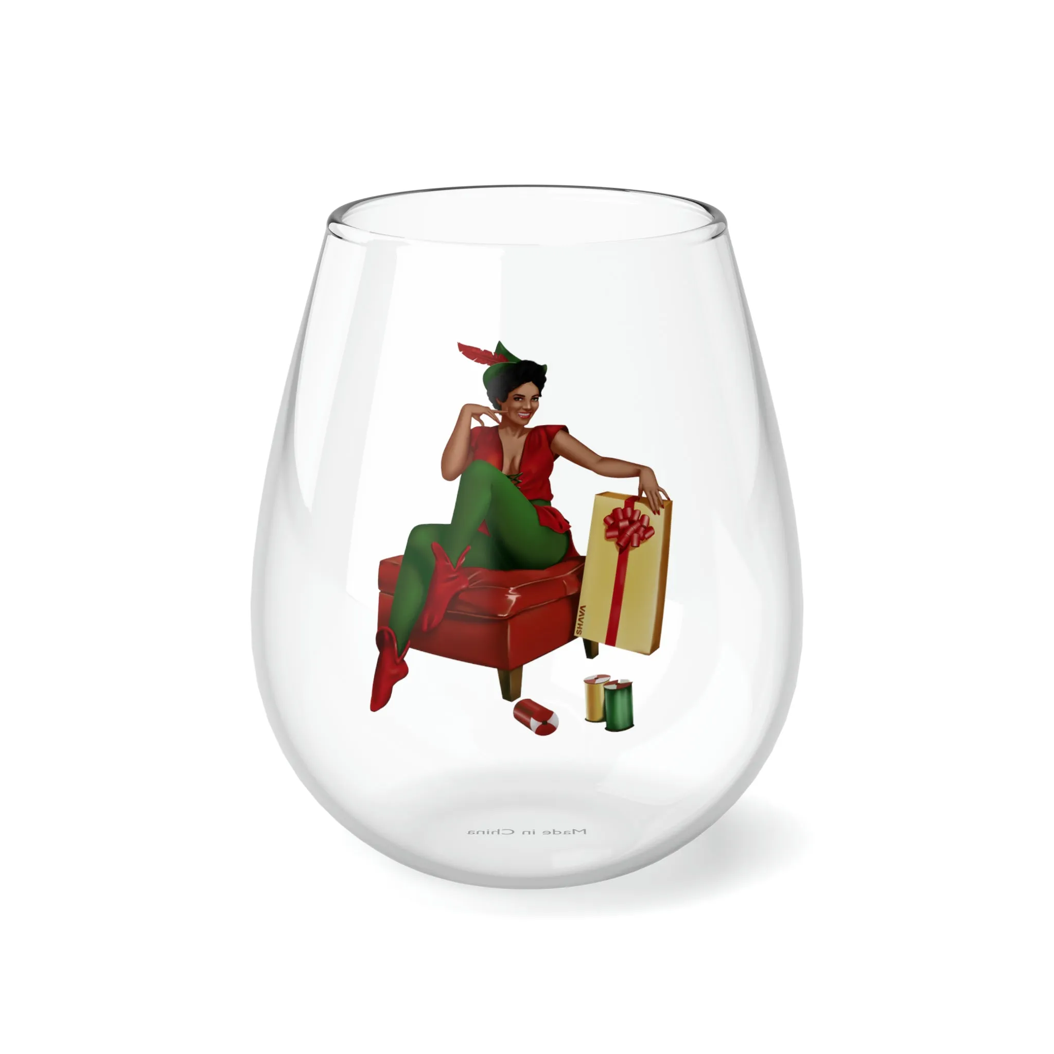 Christmas Stemless Wine Glass, Santa Helper