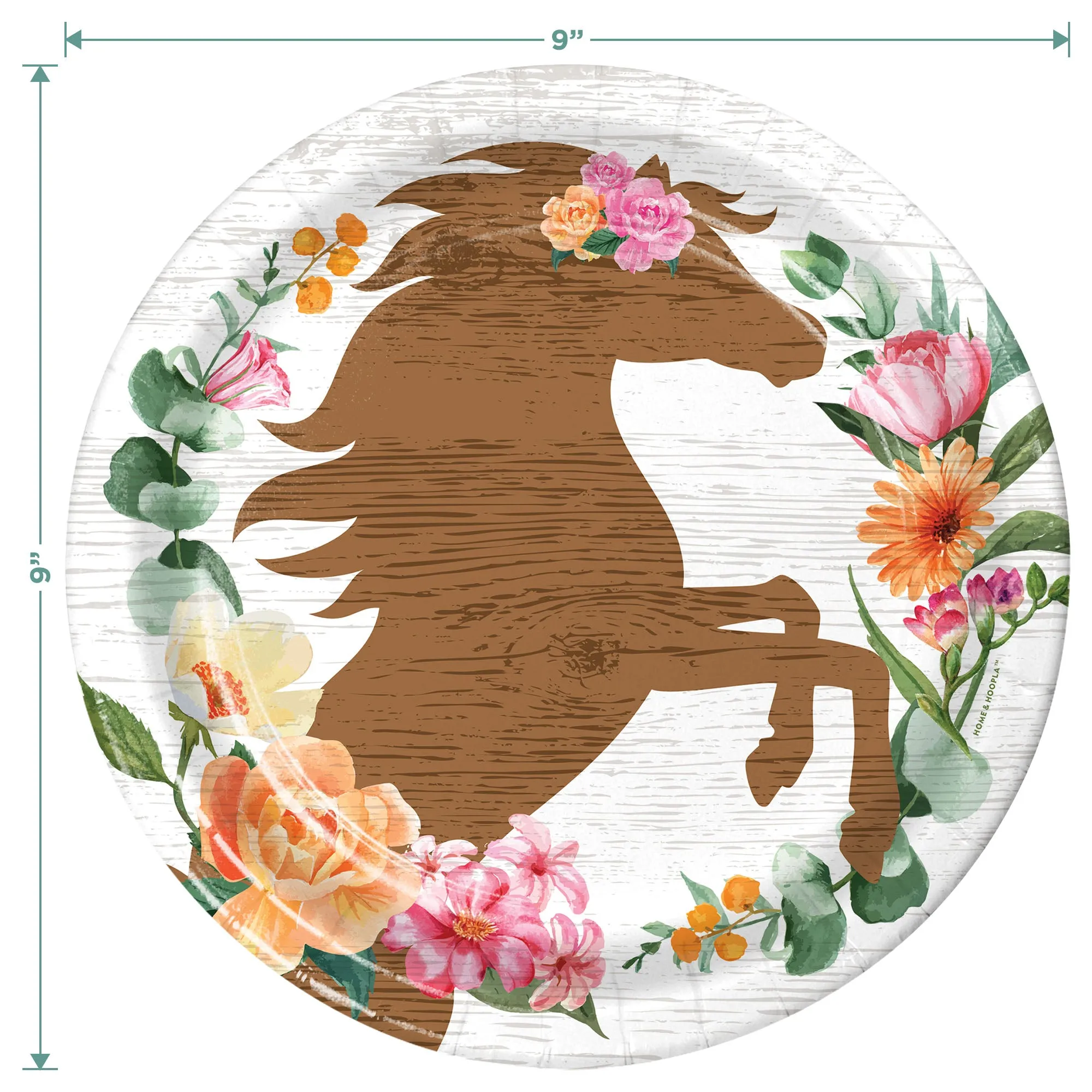 Horse Party Wood Silhouette Floral Paper Plates and Sweet Floral Napkins (Serves 16)