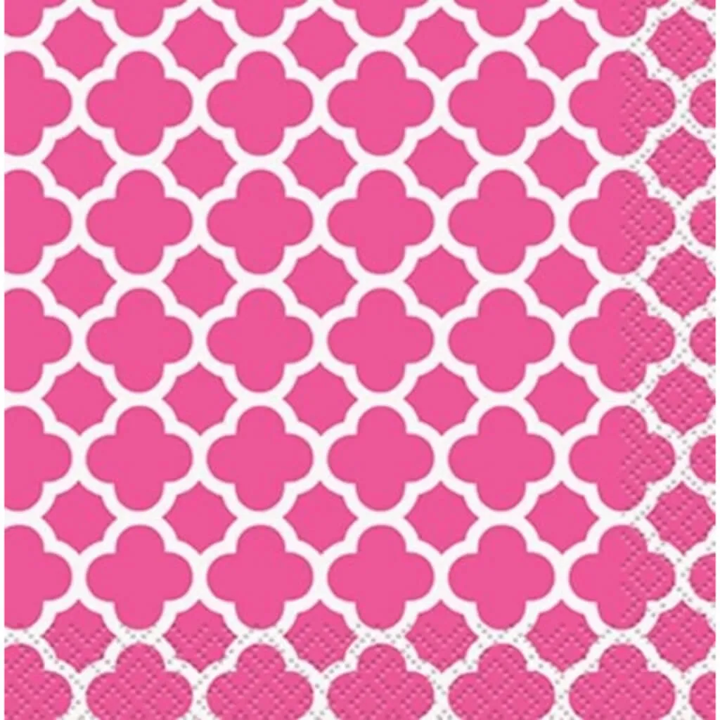 Hot Pink Quatrefoil Beverage Napkins, 16ct