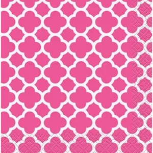 Hot Pink Quatrefoil Beverage Napkins, 16ct