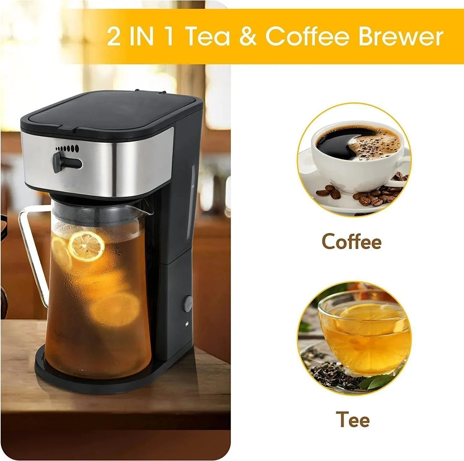 Iced Tea Maker with Upgrade 3 Quart Infusion Glass Pitcher,Ice Tea Maker with Strength Selector for Hot/Cold Water, Suitable For Customized Sweet Tea, Perfect for Summer Parties