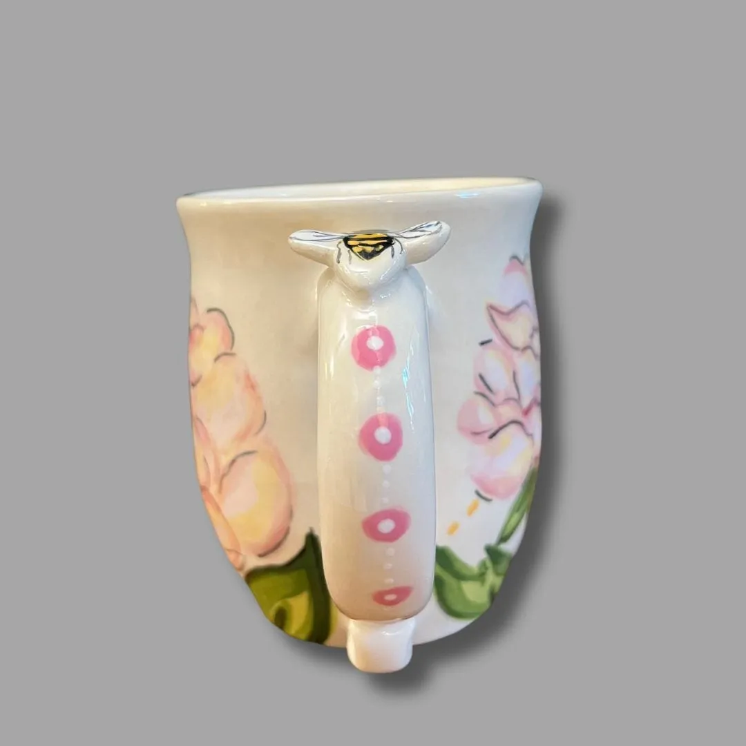 Pink Peony and Bee Mug