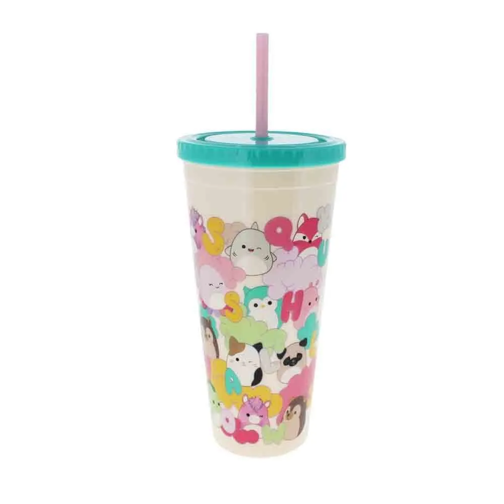 Squishmallow Clear Beaker & Straw - 650ml - Teal Lid