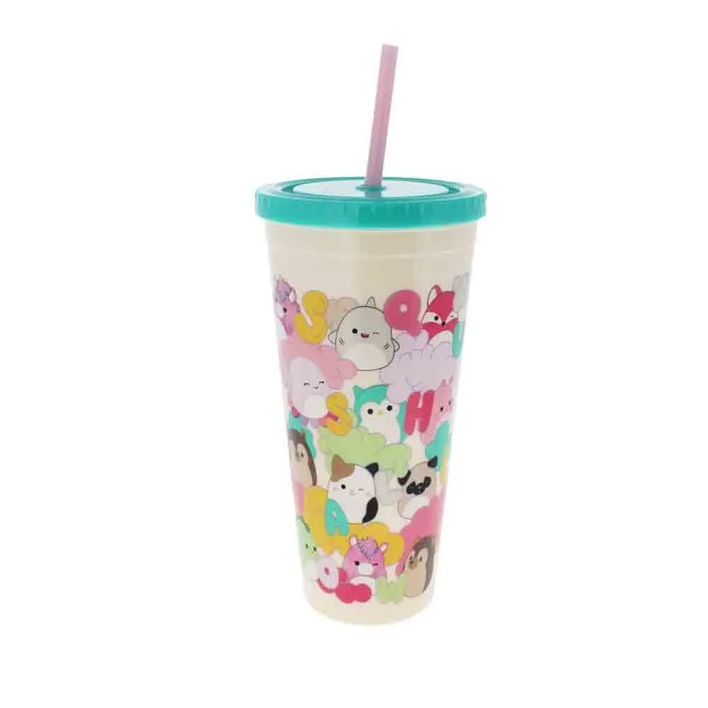 Squishmallow Clear Beaker & Straw - 650ml - Teal Lid