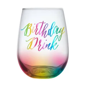 Stemless Wine Glass - Rainbow Birthday Drink