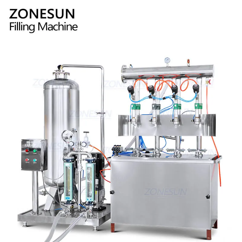 ZS-CF4 Semi-automatic 4 Heads Carbonated Drinks Sparkling Wine Beer Soda Water Liquid Isobar Filling Machine